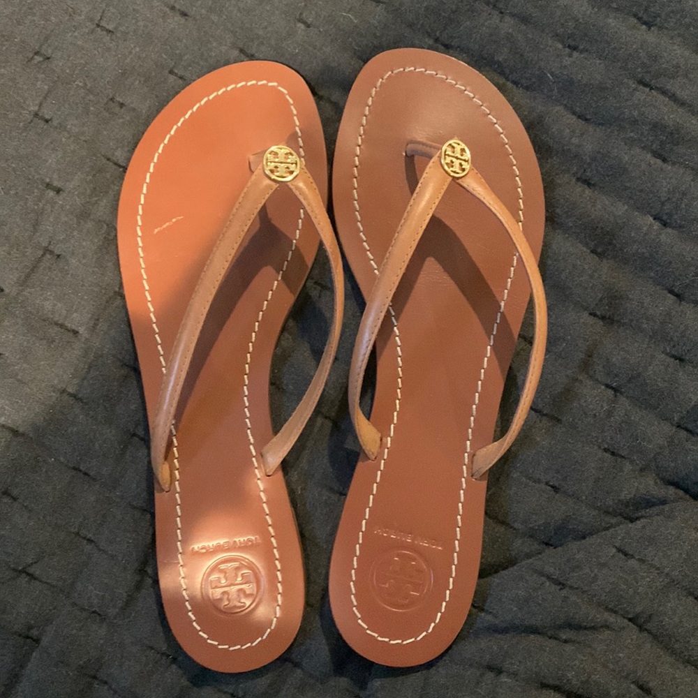 Tory Burch Terra Leather FlipFlop Tan/Gold